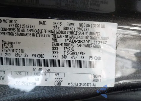 2015 Ford Focus Se from USA, damaged, VIN 1FADP3K29FL313137